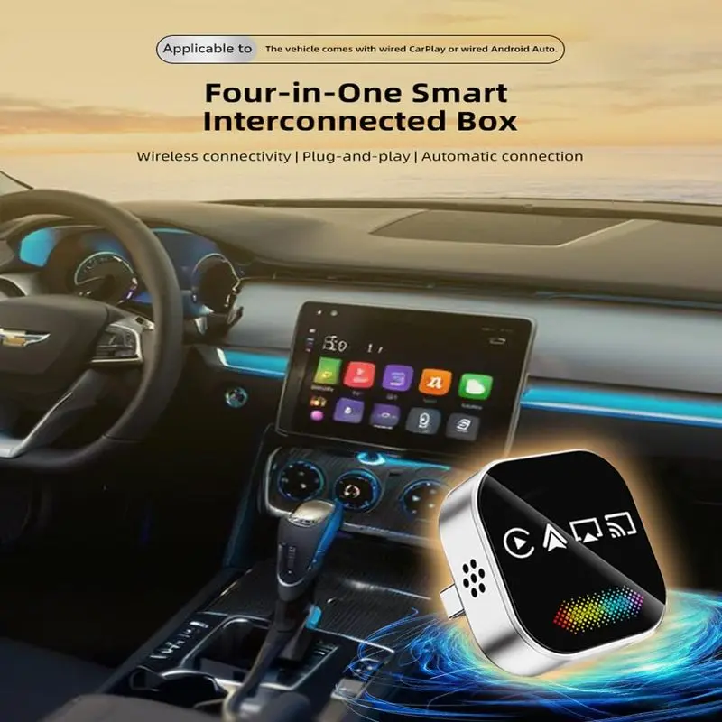 2026 Upgraded Wireless Carplay Adapter, 4-in-1 Wireless CarPlay Adapter for Android & iPhone  CarPlay + Screen Mirroring, AirPlay Mirror & Android Mirror, Mini USB with Type-C Plug & Play
