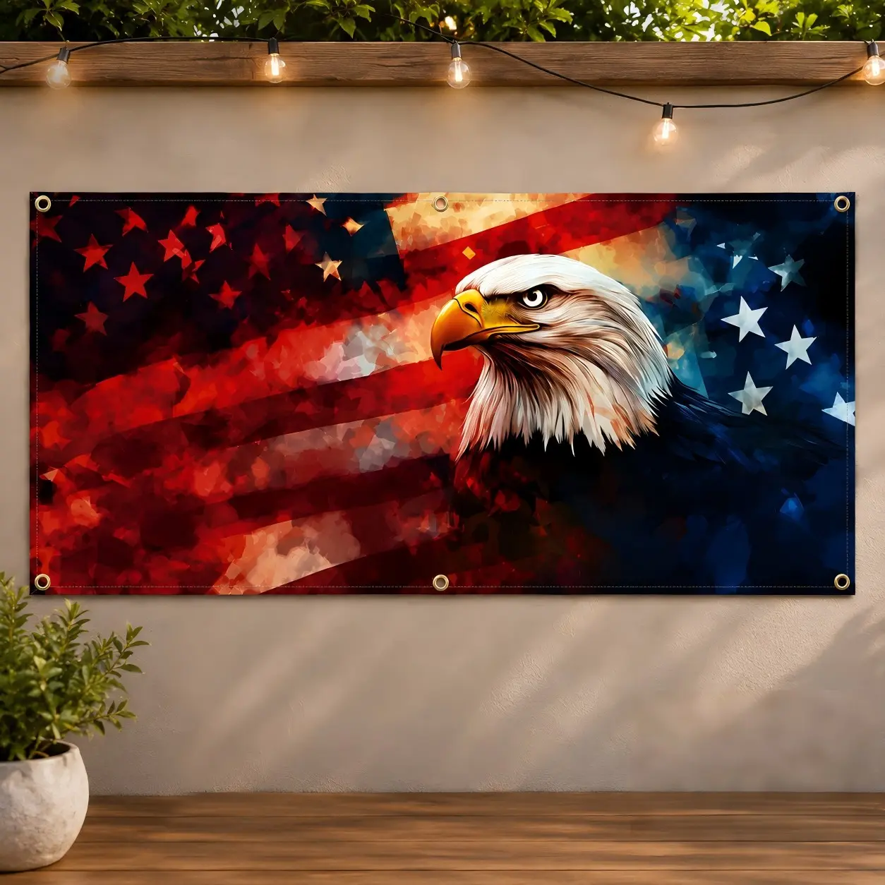 Eagle & American Flag Pattern Backdrop, 1 Count Durable Car Garage Party Banner, Outdoor Decoration Supplies for Home Garden Yard, Ornaments, Yard Sign Banner, Outdoor Banners, Polyester Backdrop Banner