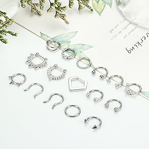 Besteel 16 Pcs Gold Silver Black Hypoallergenic Septum Rings 16G 8mm Surgical Steel nose rings Hoops Jewelry Set Small for Women Men Jewellery Body Piercing Kit Piercings Kits Besteel 16 Pcs Gold Silver Black Hypoallergenic Septum Rings 16G 8mm Surgical Steel nose rings Hoops Jewelry Set Small for Women Men Jewellery Body Piercing Kit Piercings Kits