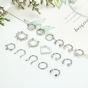 Besteel 16 Pcs Gold Silver Black Hypoallergenic Septum Rings 16G 8mm Surgical Steel nose rings Hoops Jewelry Set Small  for Women Men  Jewellery Body Piercing Kit Piercings Kits
