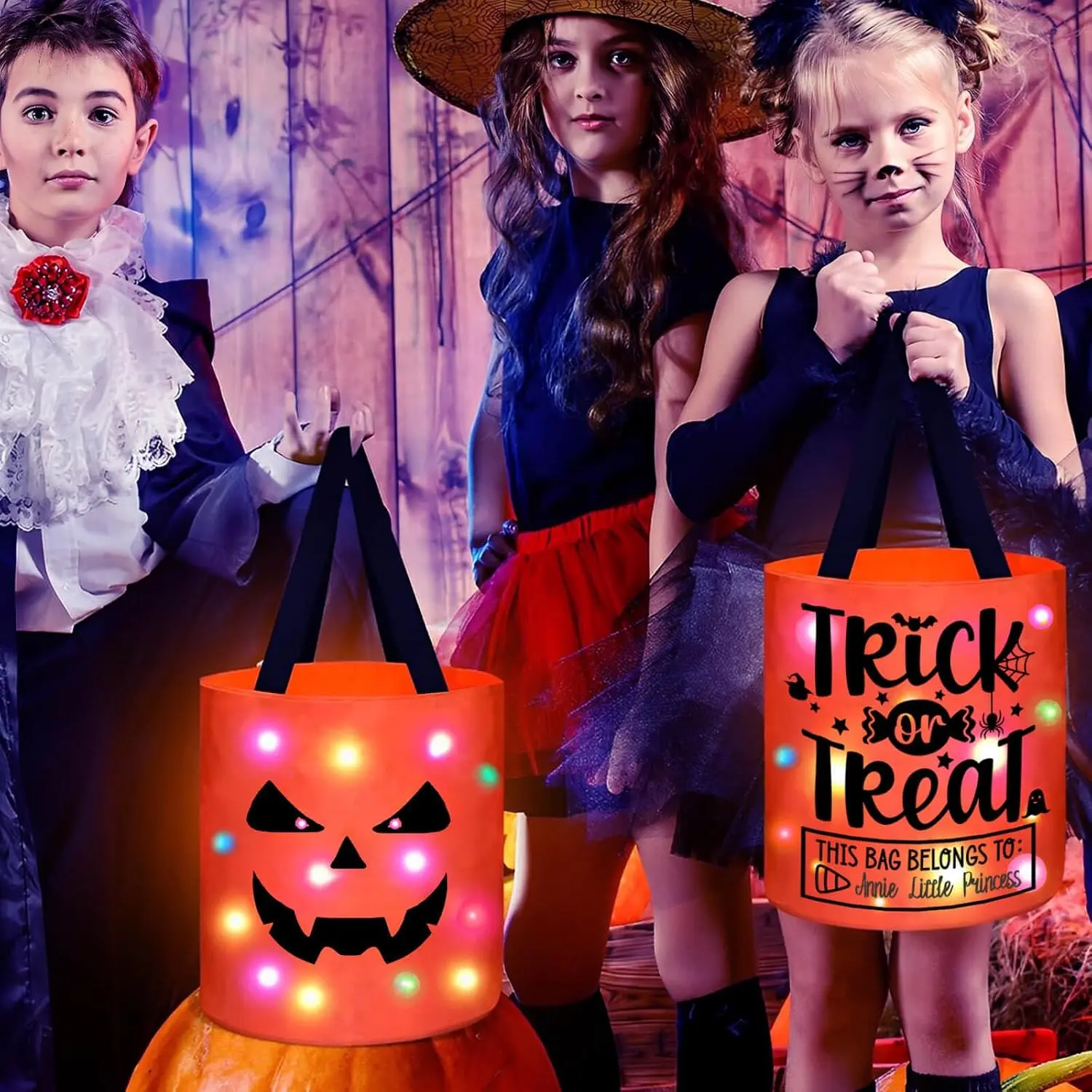 Halloween Trick or  Bags Candy Bucket Basket Decoration, Light Up  Sweet Bags Multipurpose   Buckets for 2026 Halloween Party Decor Supplies Favors Gifts 1 Pack