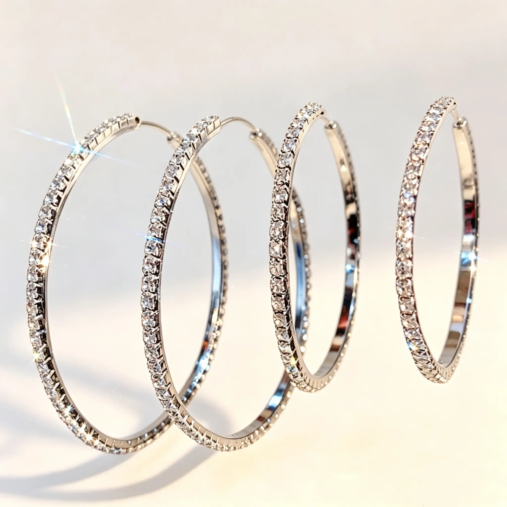 Full Pave Zirconia Hoops for Women, Luxury 1.57 Inch Hypoallergenic Jewelry with S925 Sterling Post, Nickel-Free for Party Wear, Anniversaries, Sparkling, Cubic Zirconia, Daily, Elegant, Female, Ideal Gift For Women, Light Luxury Sparkling, Skin-Friendly