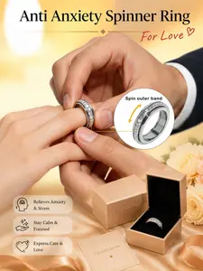 Spinner Anxiety Ring with Elegant Gift Box, Cubic Zirconia Titanium Steel, Comfort Fit Jewelry for Women & Men, All Seasons