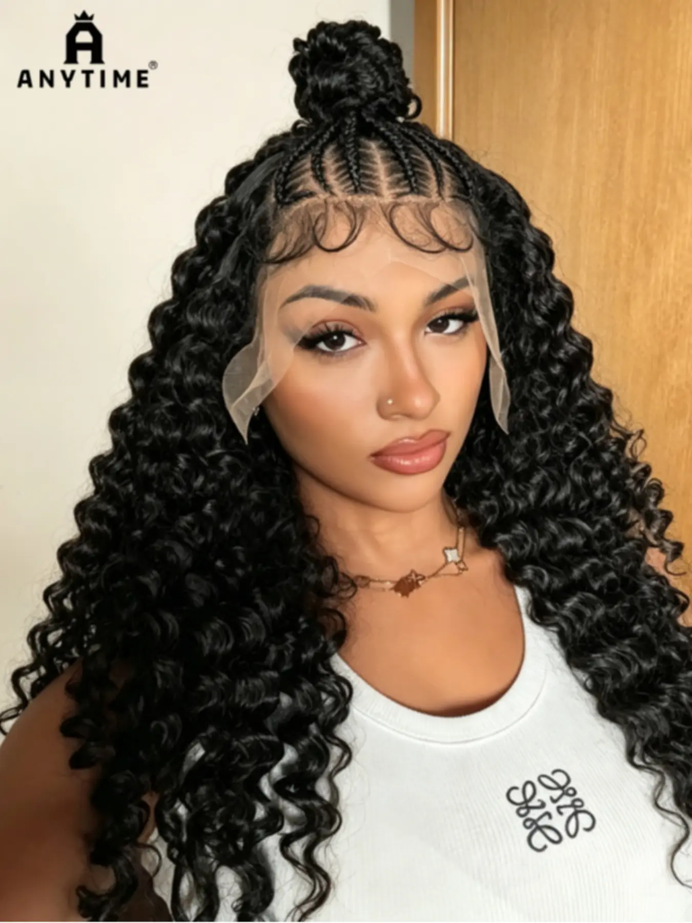 Full Lace Braided Wig Cornrow Box, Synthetic Lace Front Wigs for African Women and Men, Curly Braids with Baby Hair, All Seasons, Artificial Wig, Hairstyle Wigs