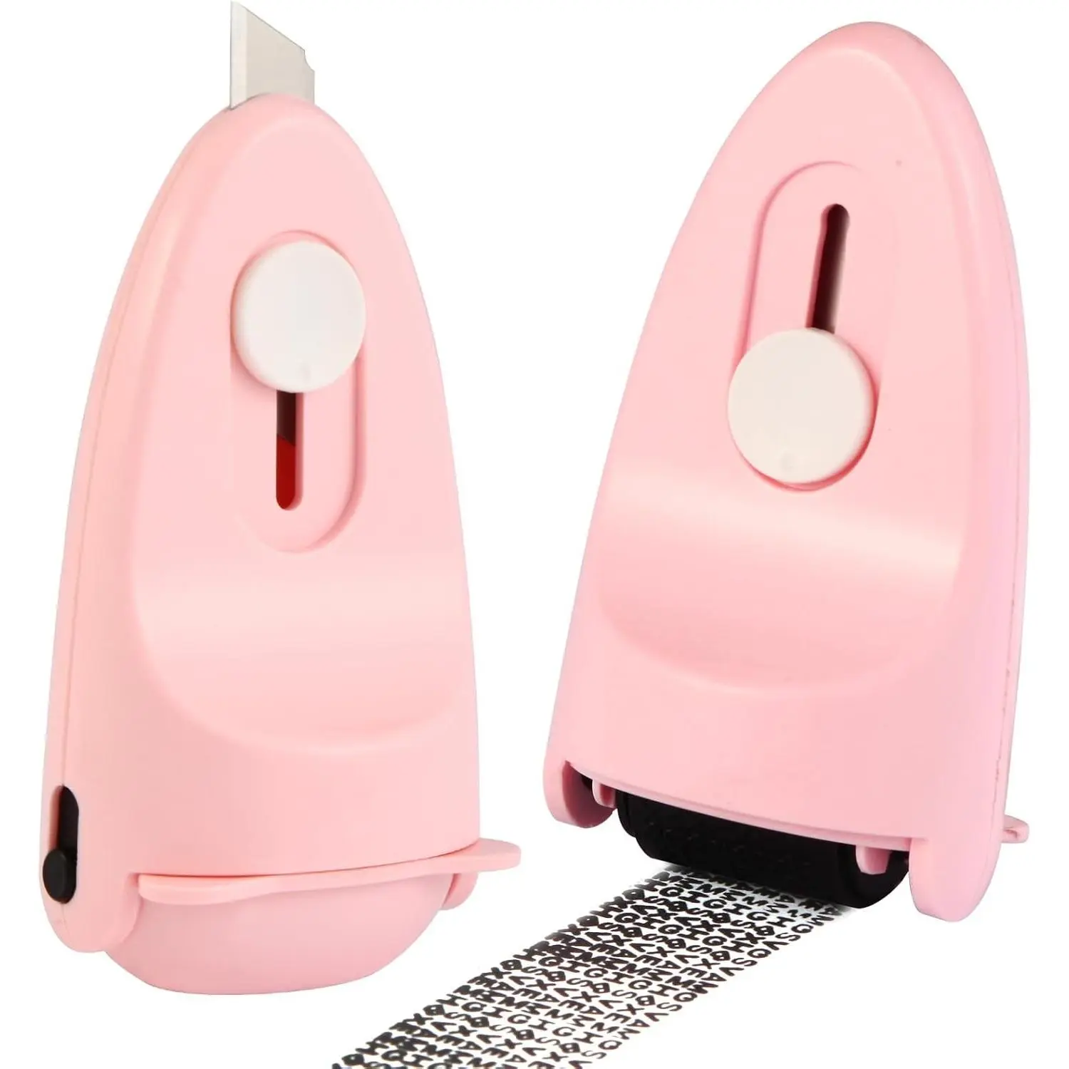 Women's Identity Privacy Protection Roller Security Stamp 2-Pack - Adjustable Ink, Built-in Cutter, Flip Cover, Plastic Body, Portable Size, Document Privacy Guard Compact Tool (Pink)