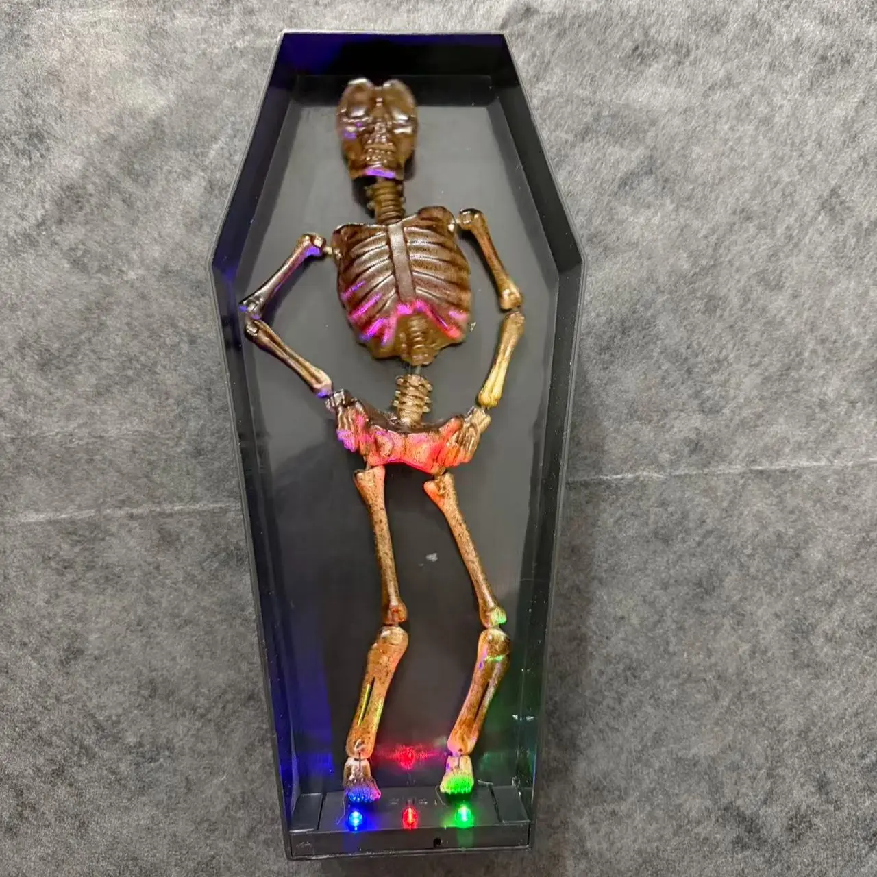 Animated Coffin Skull Decoration, Electric Halloween Prop with Music and Lights, Interactive Horror Skeleton Ornament, Spooky Party Decor