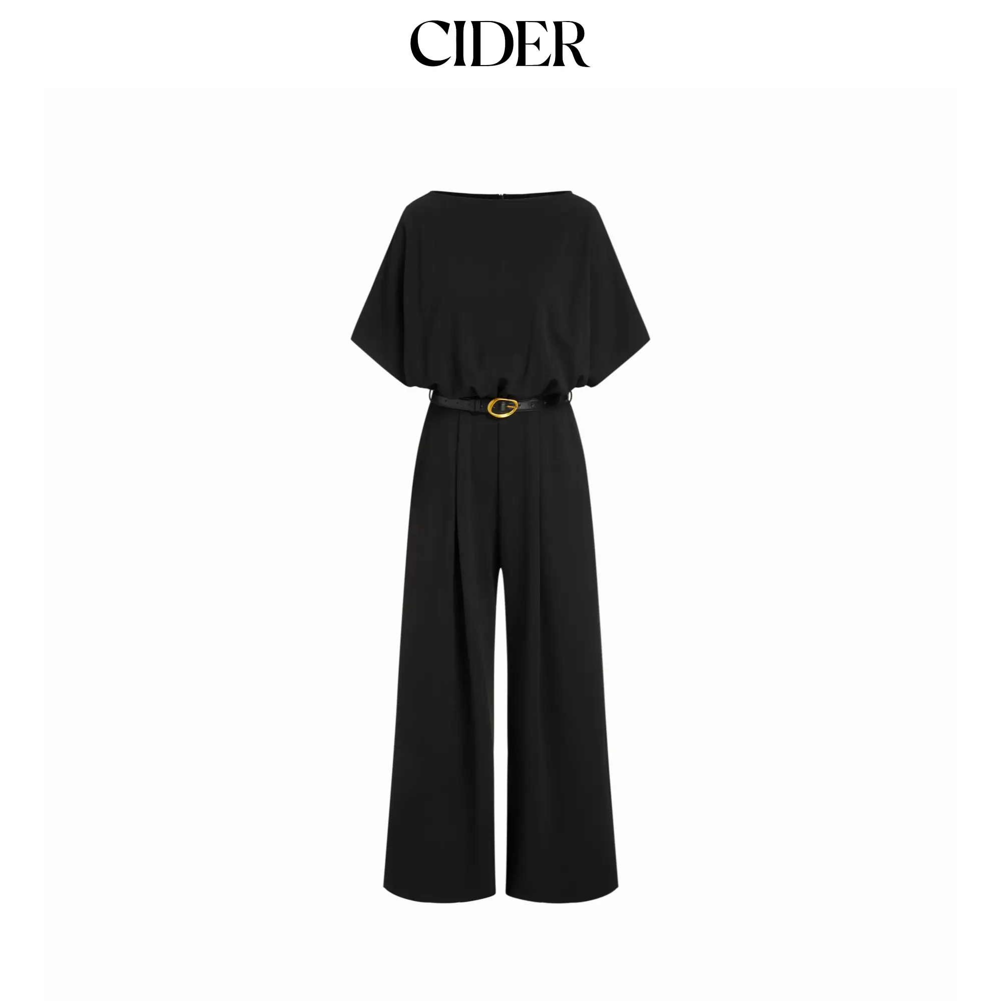 Cider Boat Neck Batwing Sleeve High Rise Wide Leg Jumpsuit With Belt