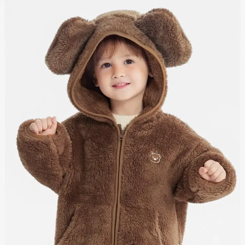 CICIIBEAR Toddler Polyester Fleece Jacket for Boys & Girls, Plain Hooded Outerwear with Cute Animal Ears for Extra Warmth, Fitted, Cute Design Boys' Jackets