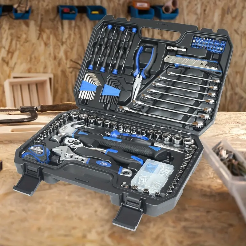 1 200 Piece General Home and Auto Repair Tool Kit Complete Mechanic Tool Box Set for DIY Household Maintenance