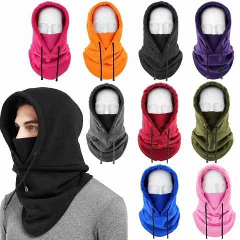 Solid Color Drawstring Closure Balaclava Hat, Balaclava Headwear, Windproof Neck Gaiter Hood, Lightweight Warm Winter Headgear Balaclava Hat for Ski and Outdoor Enthusiasts, Windproof Face Mask, Face Cover Balaclava