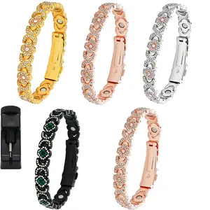 Loveden Women's 5-Color 4-Leaf Clover Magnetic Therapy Bracelet, Full-Paved Rhinestone Lucky Flower Energy Health Adjustable Fashion Jewelry Gift
