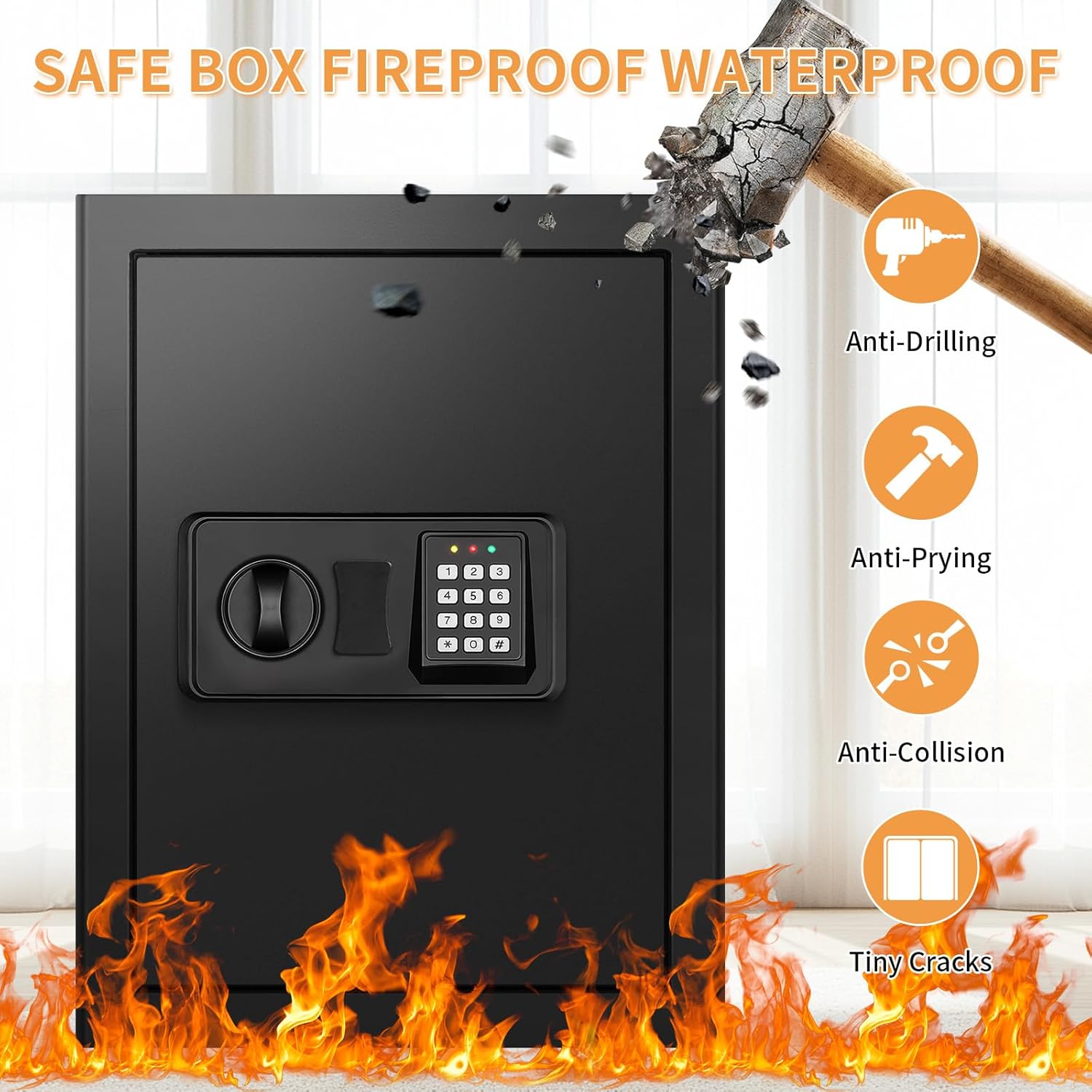 3.3 Cuft Large Safes Water and Fireproof, Fire proof Safes for Use, Anti- Safe Box With Digital Keypad & Removable Shelf and Led Light, Safes for Documents Valuables 3.3 Cuft Large Safes Water and Fireproof, Fire proof Safes for Use, Anti- Safe Box With Digital Keypad & Removable Shelf and Led Light, Safes for Documents Valuables