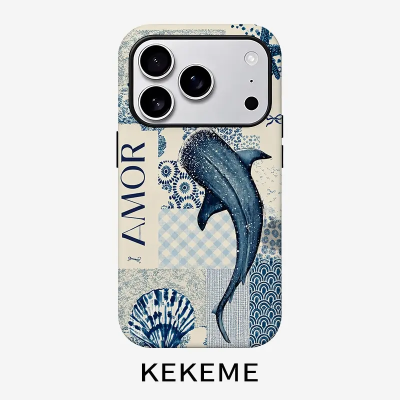 Creative pattern of dolphin shell, stylish and unique 2-in-1 mobile phone case, durable and anti-drop, suitable for iPhone 17 16 15 14 13 12 11 Plus Pro Max Air, Samsung Galaxy S series and A series, gifts for relatives and friends