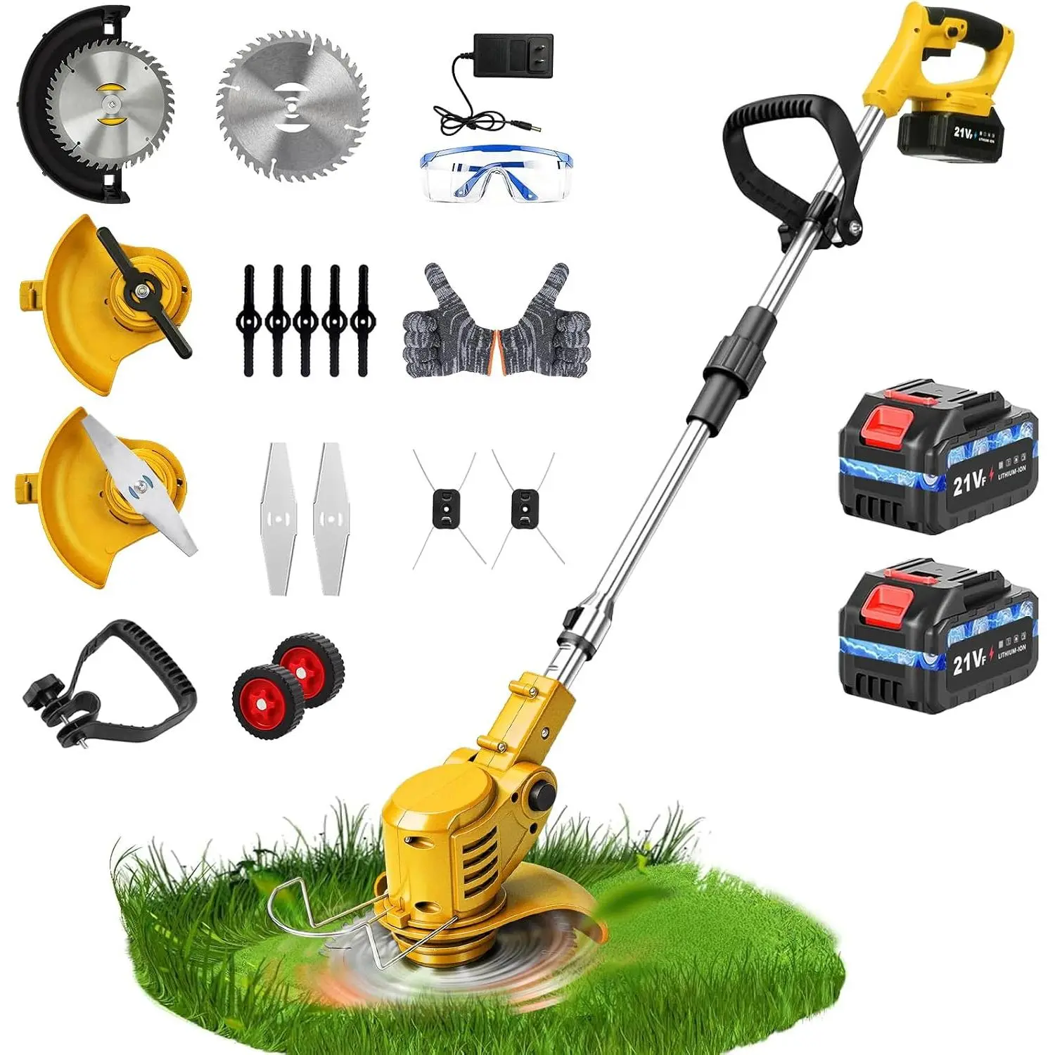 20000RPM Cordless Weed Eater with Wheel, 4 in1 String Trimmer,3 Type  for Garden