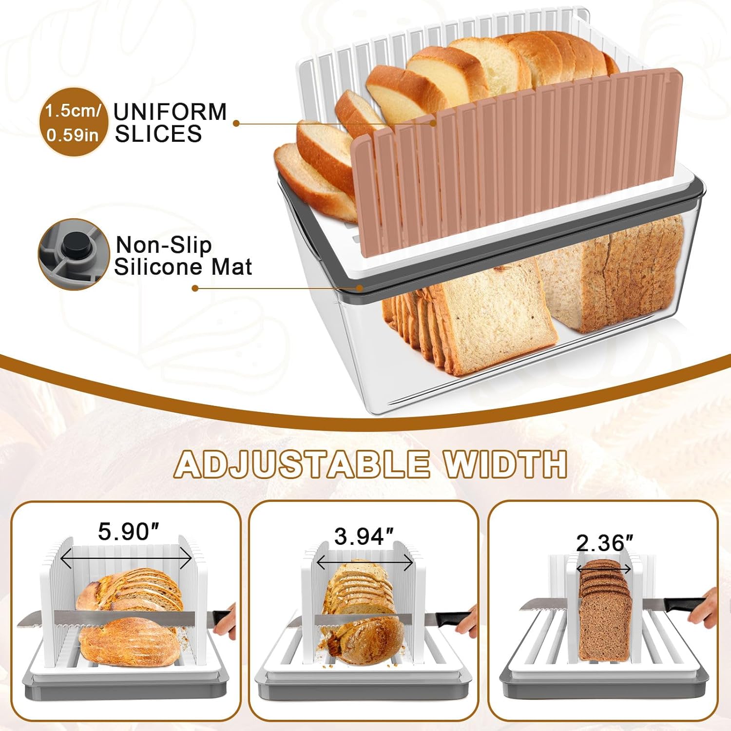 Upgrade Bread Slicer for Homemade Bread with Bread Box, Bread Slicing Guide Adjustable Width, Foldable and Compact  Guide with Crumb Tray, Suitability for Homemade Bread, Bagels,Cakes