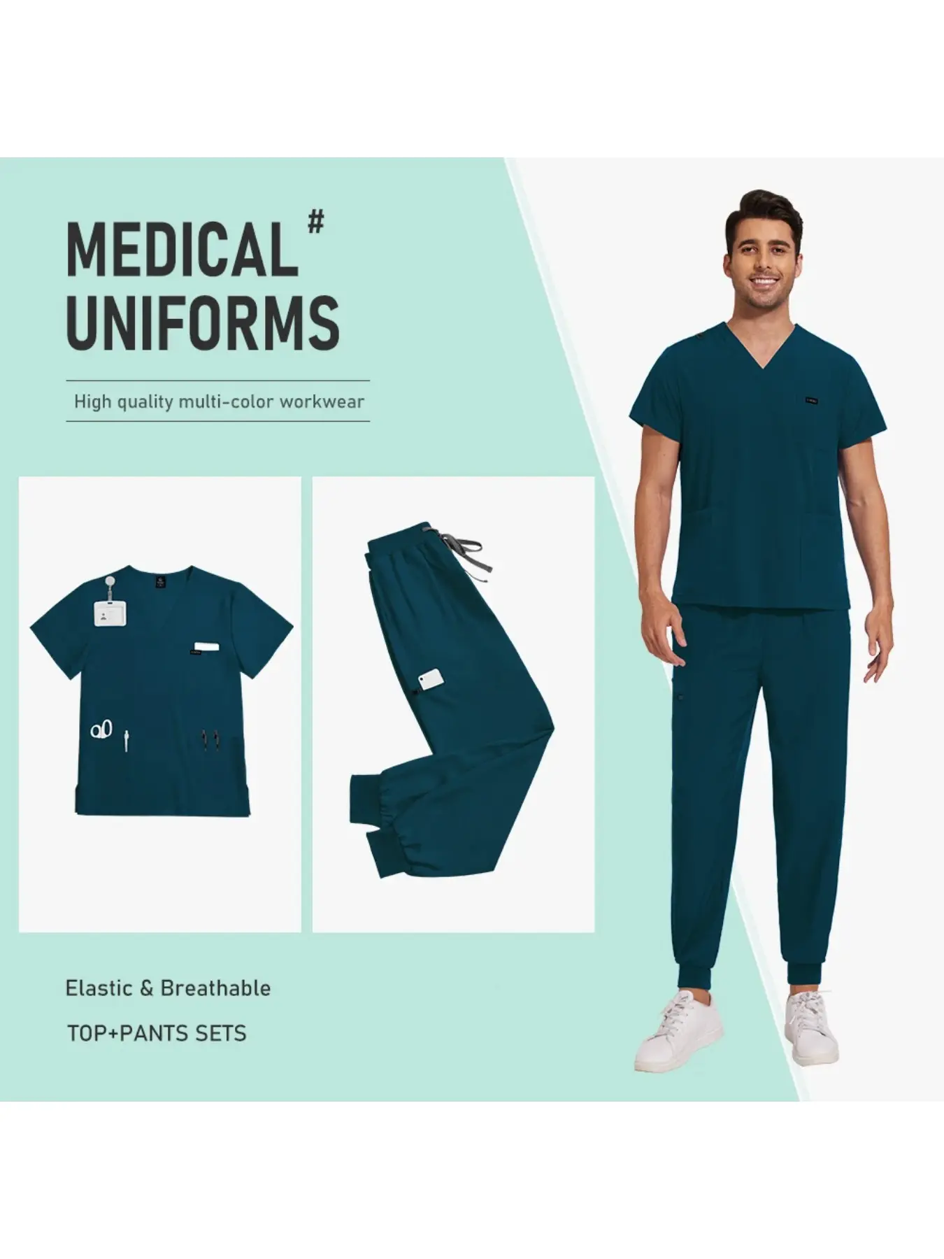Doctor Nurse Scrub Elastic Breathable High-quality Menswear Medical Clothing Uniforms for Men Surgical Gown Short Sleeve Top Pants Workwear