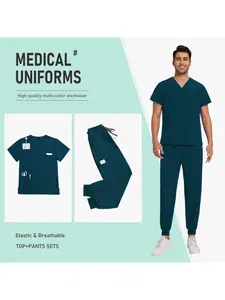 Doctor Nurse Scrub Elastic Breathable High-quality Medical Clothing Uniforms for Men Surgical Gown Short Sleeve Top Pants Workwear
