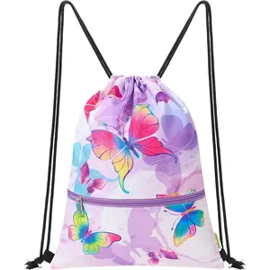WAWASAM  Drawstring Backpack, Gym Swim Bag Cinch Bag for Girls Boys with Zipper Pocket