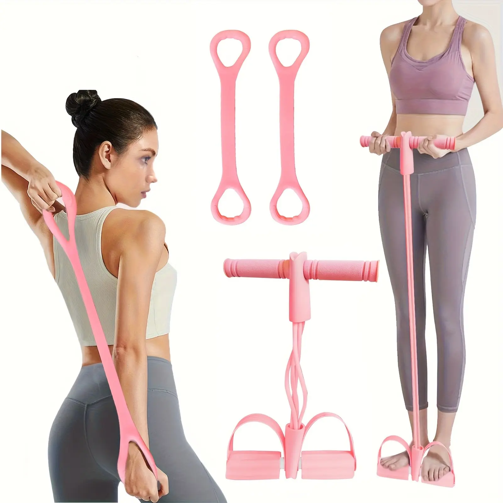 3-Piece Pilates Resistance Bands Set, Back and Abdominal Training Band Workout, Portable Multi-Functional Sit-Up Aid, Foot Pedal Puller, Exercise Bands, Fitness Equipment