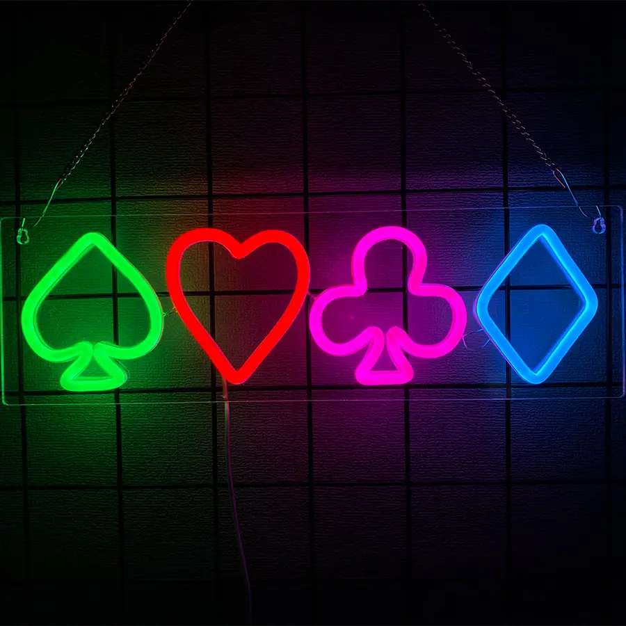 Poker Neon Sign – LED Playing Cards Neon Light for Wall Decor, USB-Powered Sign for Casino Room Decor, Cool Man Cave, Game Room, Bar, Bedroom, Party Gift for Poker Lovers