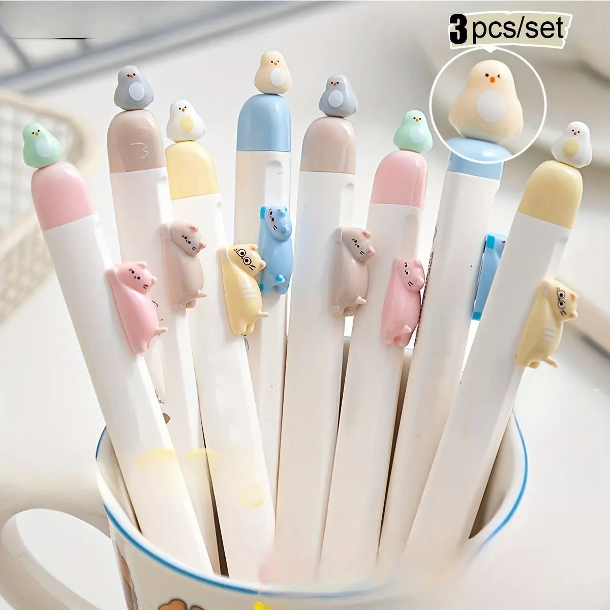 3pcs Fun Magnetic Bird Cat Pens, Retractable Press Button Gel Pens, 0.5mm Fine Tip Fast-Drying Ink, Cute Stationery for Cats Lovers