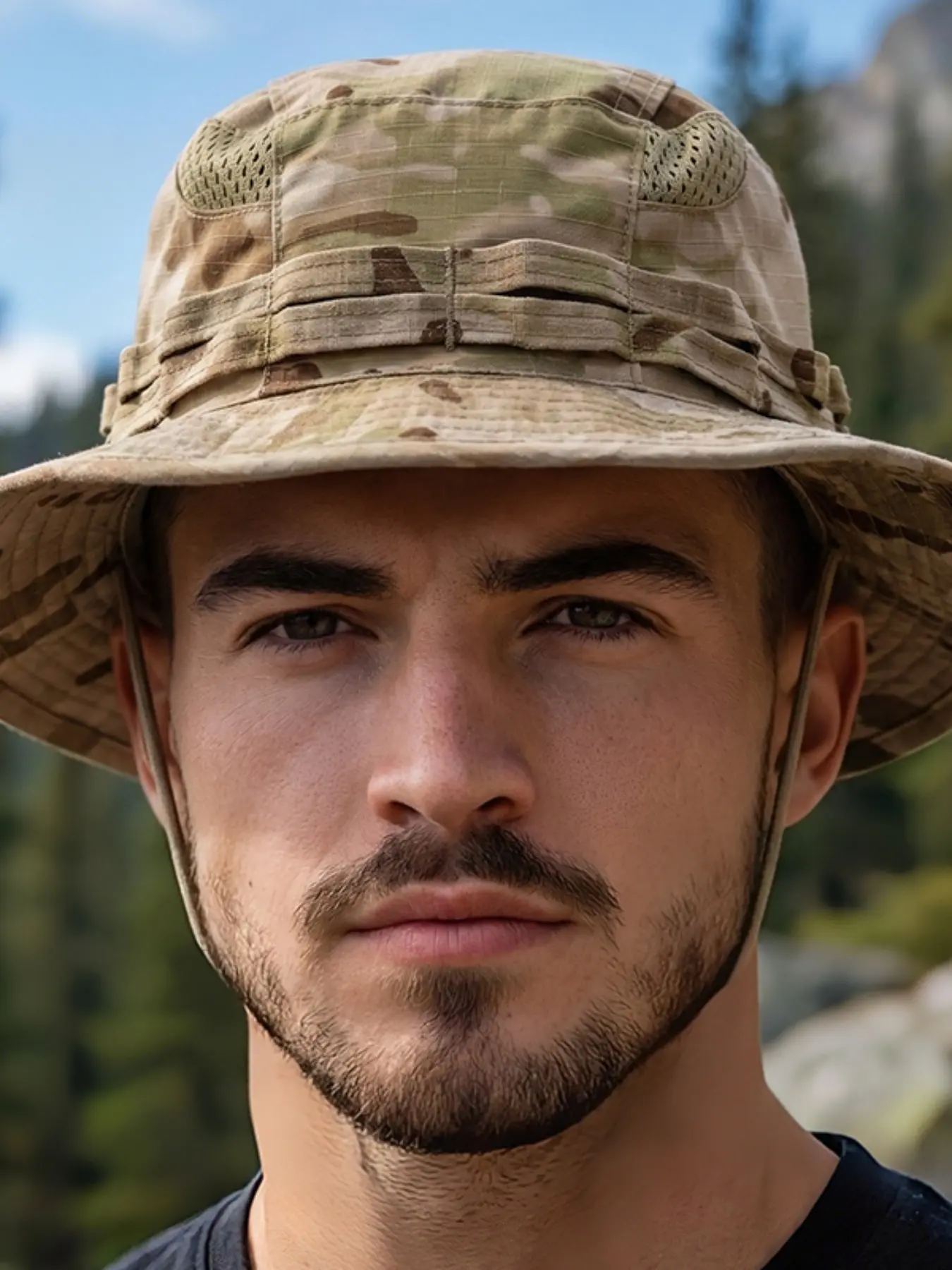 Unisex Breathable Camouflage Fisherman Hat, Wide Brim Sun Protection Adjustable Bucket Hat, Windproof Rope, Lightweight Quick-Dry, Outdoor Activities