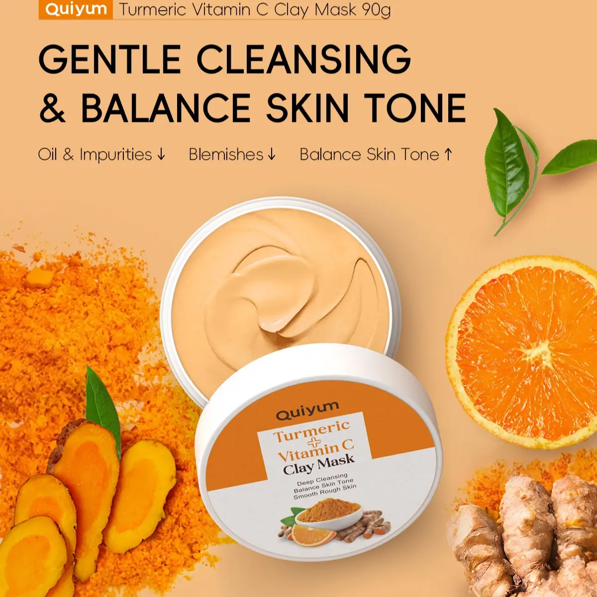 Turmeric Root Mask 90g with Vitamin C, Bentonite, Aloe Vera, Deep Cleansing, Pore Purification, Even Skin Tone, Smooth Rough Skin, Gentle, Portable，Deeply Cleanses Pores Without Stripping