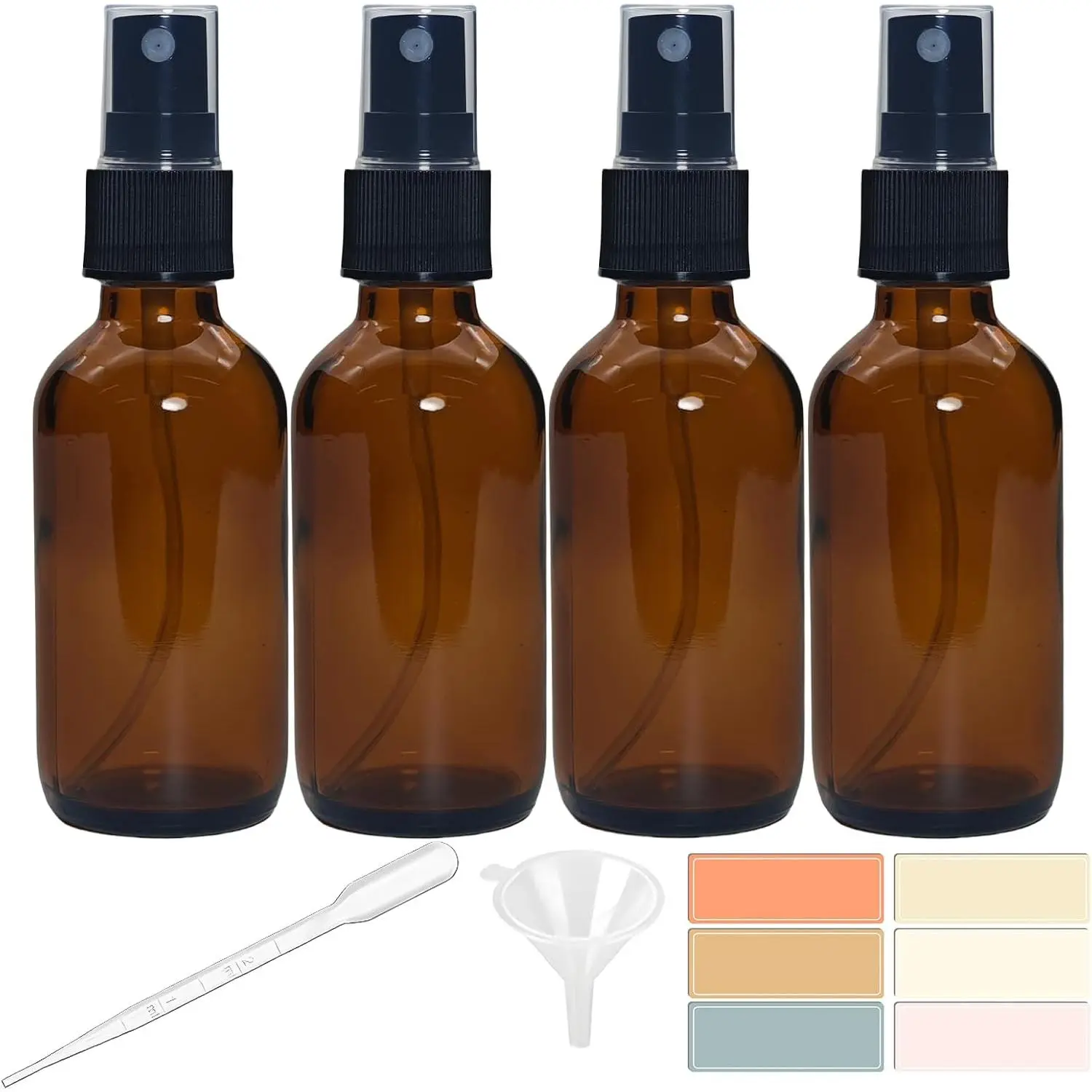 4 PACK 2 oz  Small Glass  Bottles, Empty  Bottle for Hair, , Perfume - Fine Mist, 2oz Mini  Bottle