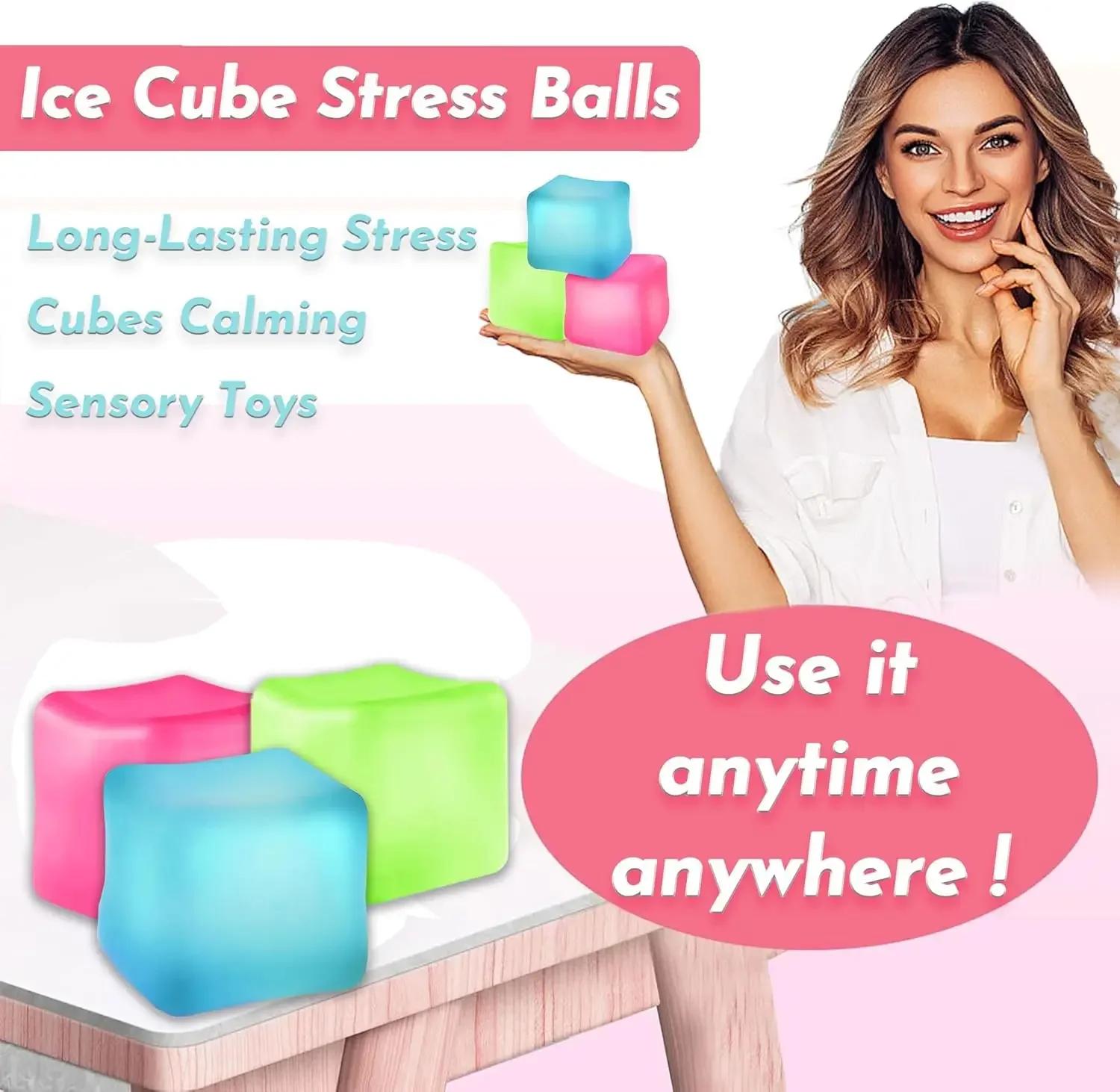 Square Ice Stress Ball Fidget Toys Stress Relief ADHD Autism Sensory Toys Soft Squishy Toys Party Favors Gifts for Kids Adults