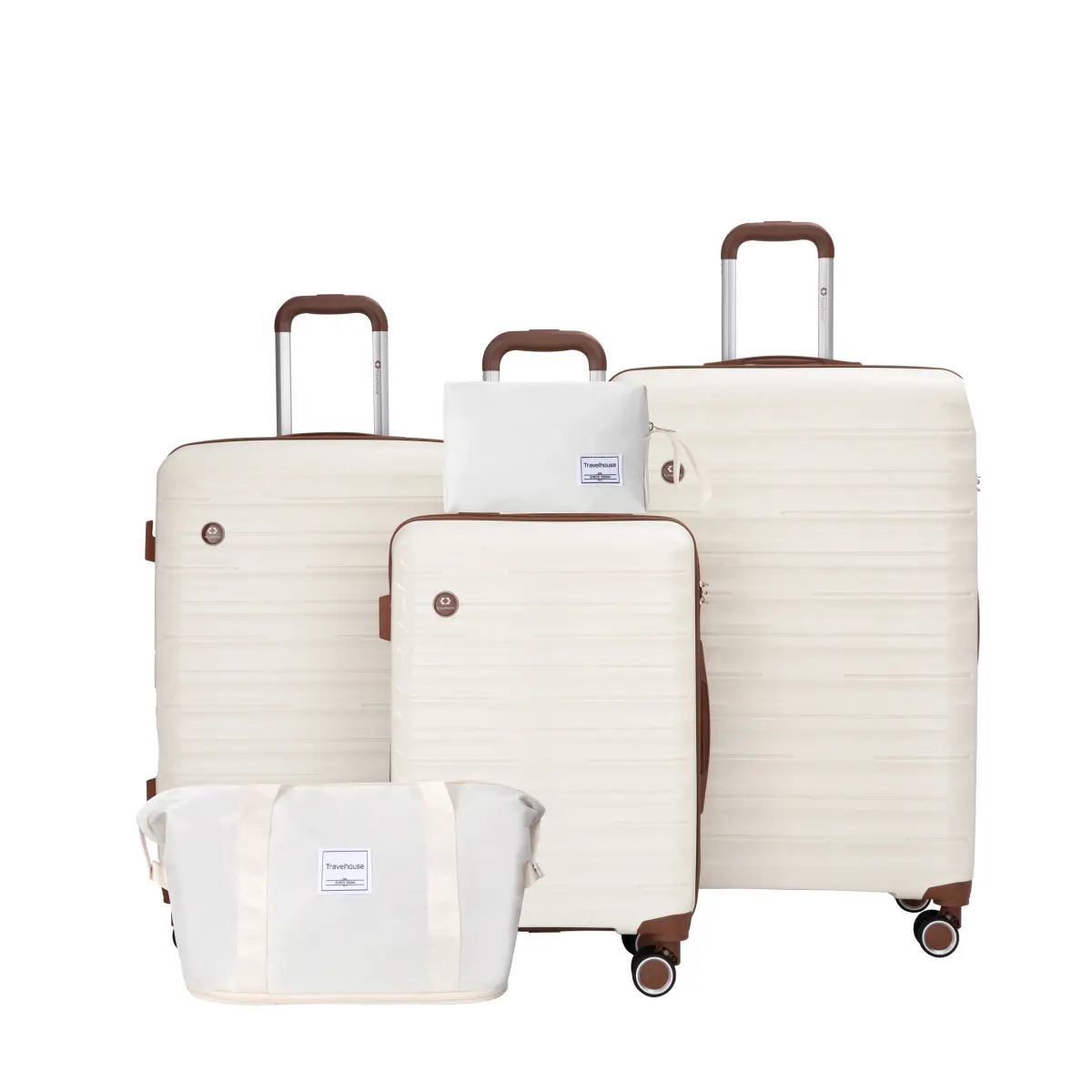 Fahuac 5-Piece TSA Compliant Luggage Set, ABS Hardshell Suitcases with Spinner Wheels, 20" 24" 28" with Handbag, Lightweight & Nestable for Travel, 28" Large Checked, Tsa Approved