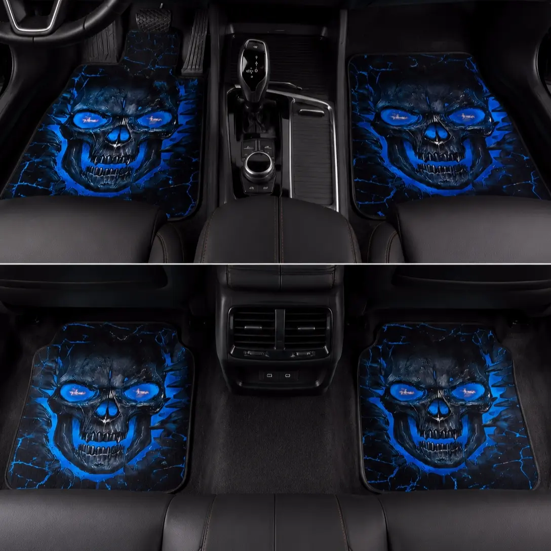 Upgrade Your Car Interior with Striking Blue Skull Floor Mats, Transform Every Drive Into a Statement, Unique Skull Style Design, Car Mats Set
