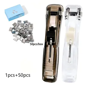 2-in-1 Portable Binder Stapler with 50 Pcs Small Binder Clips - No-Hole Reusable Paper Organizer, Document Organizer Binder, Non-Destructive File Fastener for Office Decor, Home & School Use