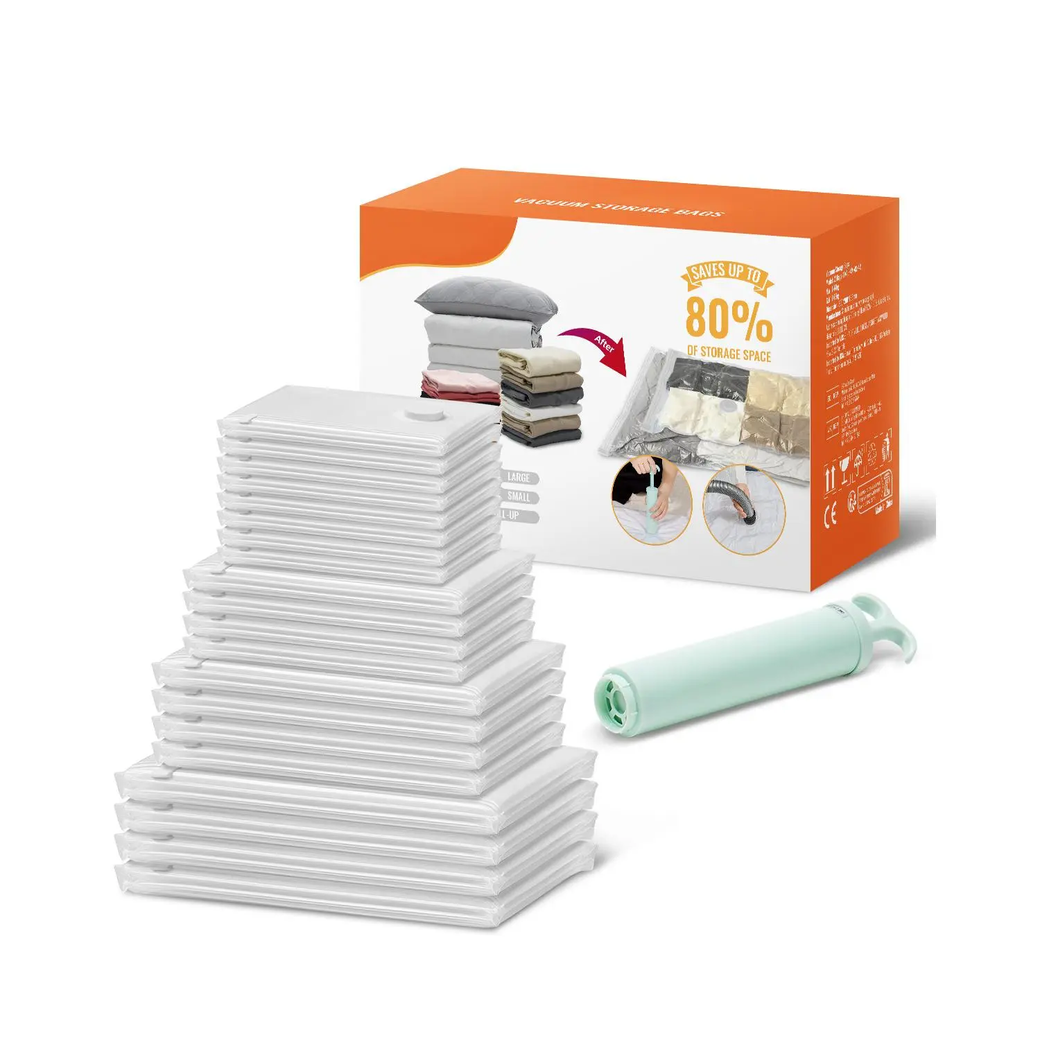 20 Pack Vacuum Storage Bags with Electric Pump, Space Saver Compression Bags for Comforters, Blankets & Clothes, Travel & Home Storage Organiser