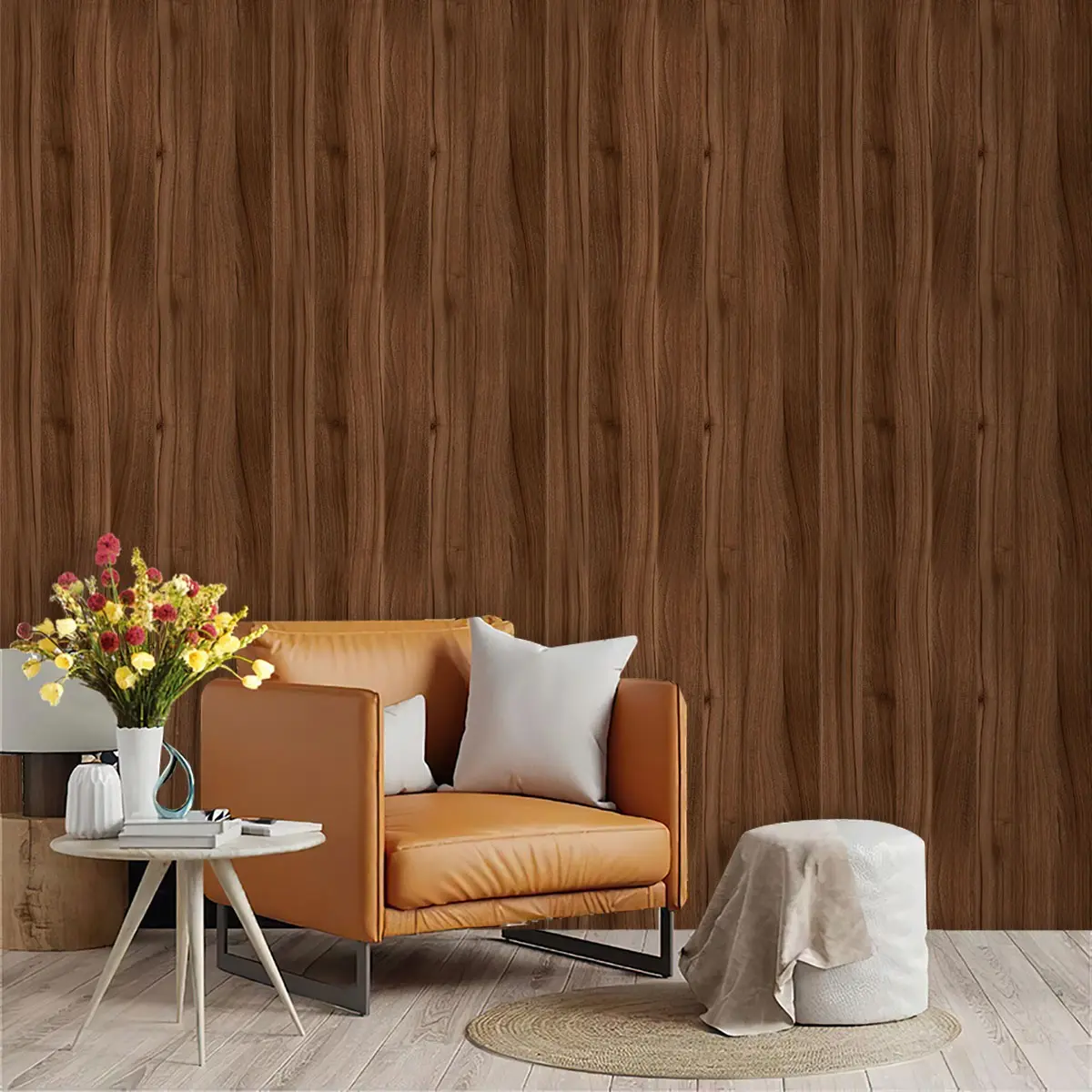 Walnut Wood Texture PVC Wallpaper, Mould-Proof, Adhesive Backing, Self Adhesive Wallpaper, Ideal for Interior Wall, Living Room, Kitchen, Bedroom, Wall Decoration