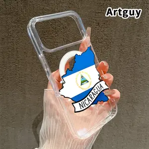Magnetic Soft Case for iPhone 17 16  Pro Max Plus 15 14 13 12 11 Air E Non-Yellowing Drop Protection Transparent Acrylic Large Hole Nicaragua's Outline Flag Pattern Shockproof Silicone Cover Supports Wireless Charging