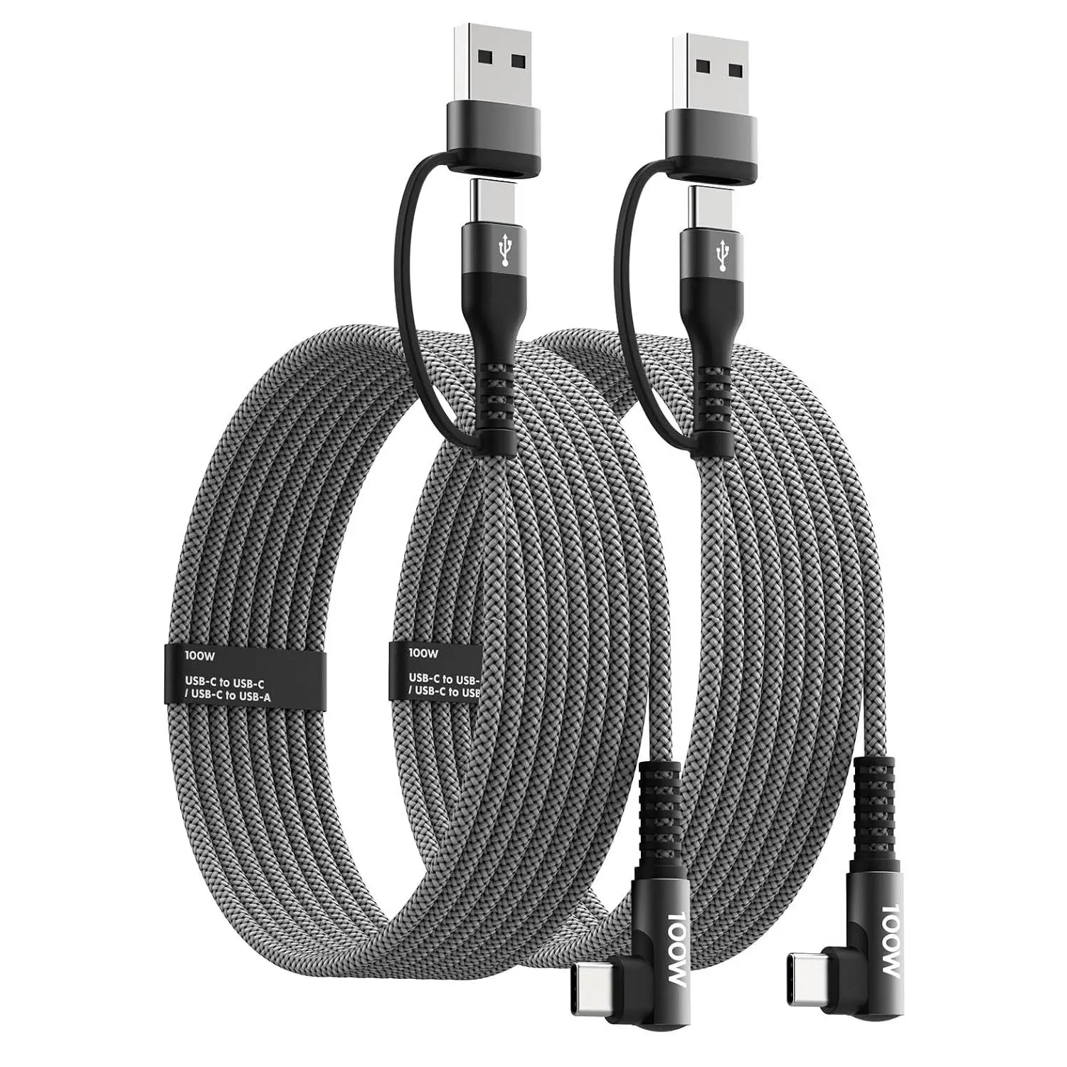 100W  USB C Charger  Right Angle, USB A/C to USB C , 90  Type C Braided  Cord for  17 16 15 Series, UItra S25 S24,MacBook (2, Black, 10ft)