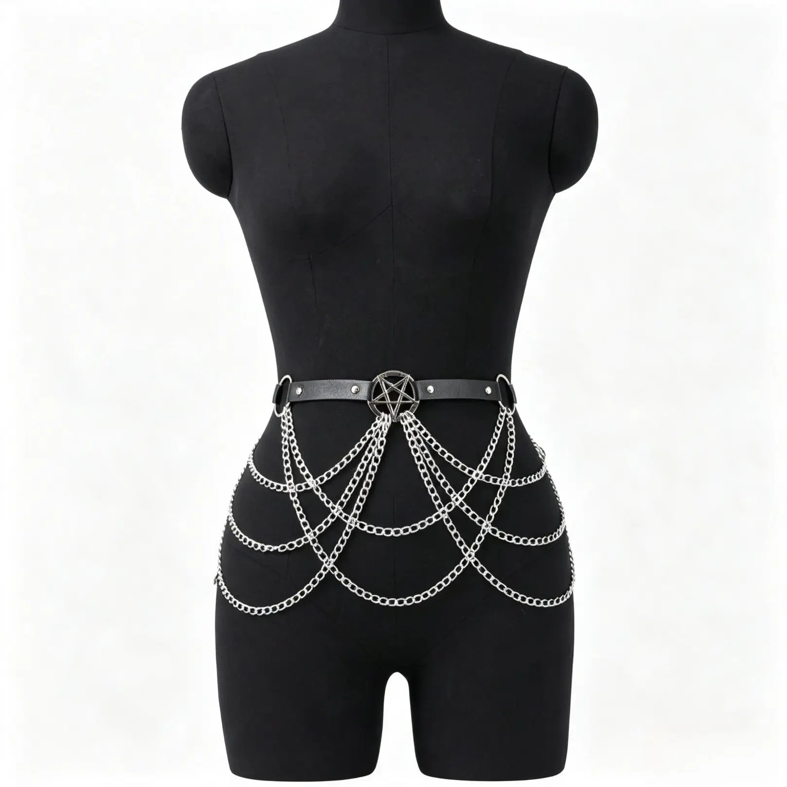 Women’s Adjustable Pentagram Multi-Layer Waist Harness, Gothic Punk Y2K Body Chain Belt, Lightweight Alternative Fashion Accessory For Daily Casual, Music Festival, Matches Jeans & Dresses, Stylish Gift For Alternative Style Lovers