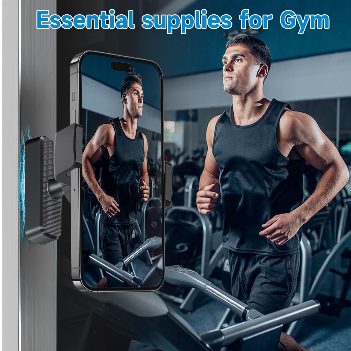 LZDJTQ Portable Gym Magnetic Gym Phone Mount for MagSafe Accessories – Dual Magnet Stand for iPhone and Android compatible with MagSafe Phone Stand with Alloy Base – Gym Essentials for Workouts, Recording, Home or Garage