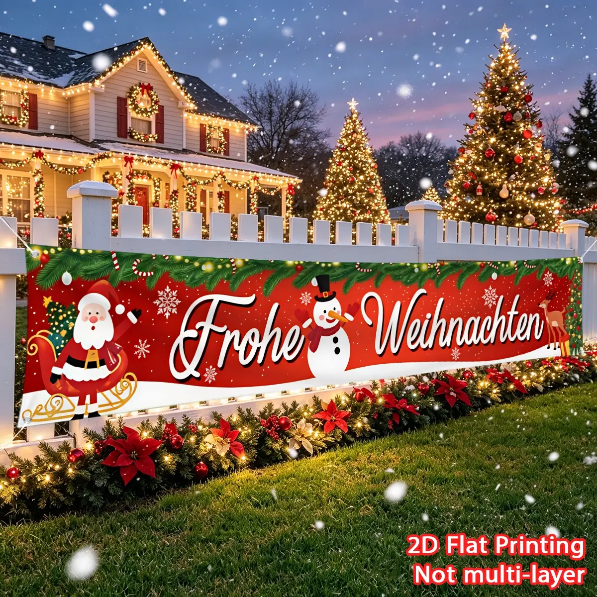 1pc Christmas banner German Merry Christmas banner Party banner, fence banner Polyester material suitable for fence decoration