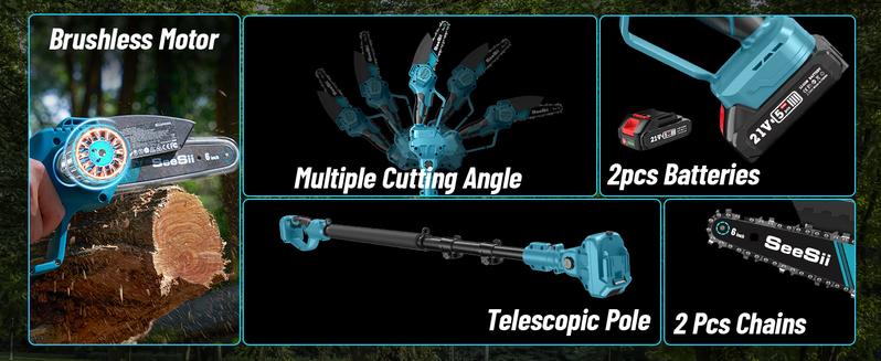 2-IN-1 Cordless 6-inch Electric Pole Saw, SeeSii Brushless Chain Saw with 2x 2.0Ah Battery, 16-Foot MAX Reach Brach Tree Saw with Extension Pole for Wood Cutting Garden CH600  #TikTokShopBlackFriday