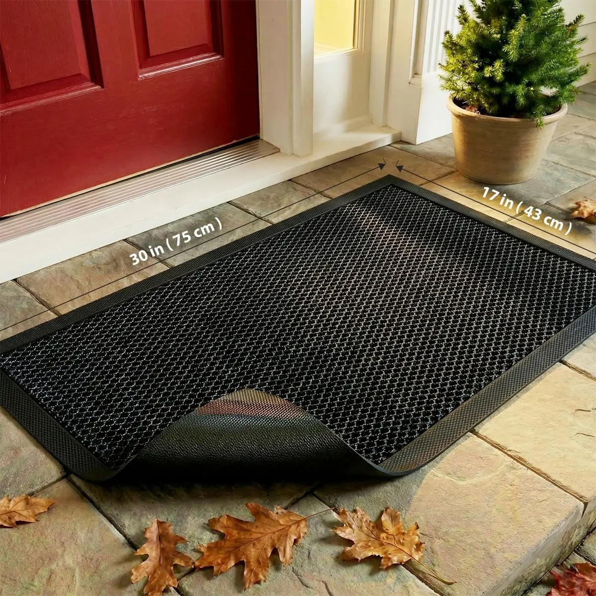 Door Mat 30x17 Indoor Outdoor - Heavy Duty Mesh Entrance, Low-Profile Dirt Trapper & Shoe Scraper,  Non-Slip Rubber Backing, Entryway Floor Mat for , Patio, Garage, Black/White