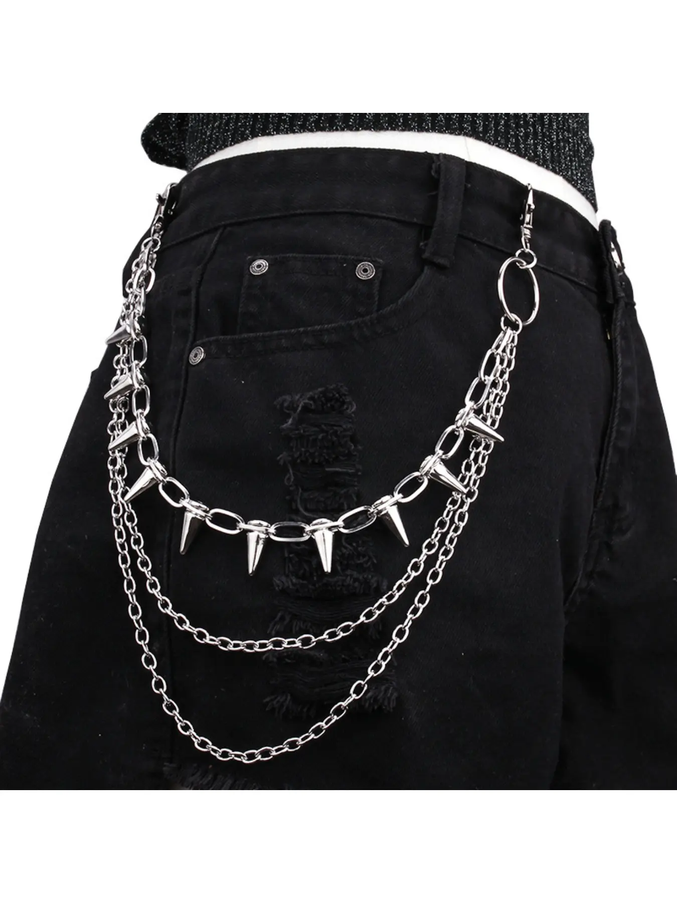 Punk style rivet waist chain hip-hop multi-layer stacked jeans accessories stage performance personalized pendant