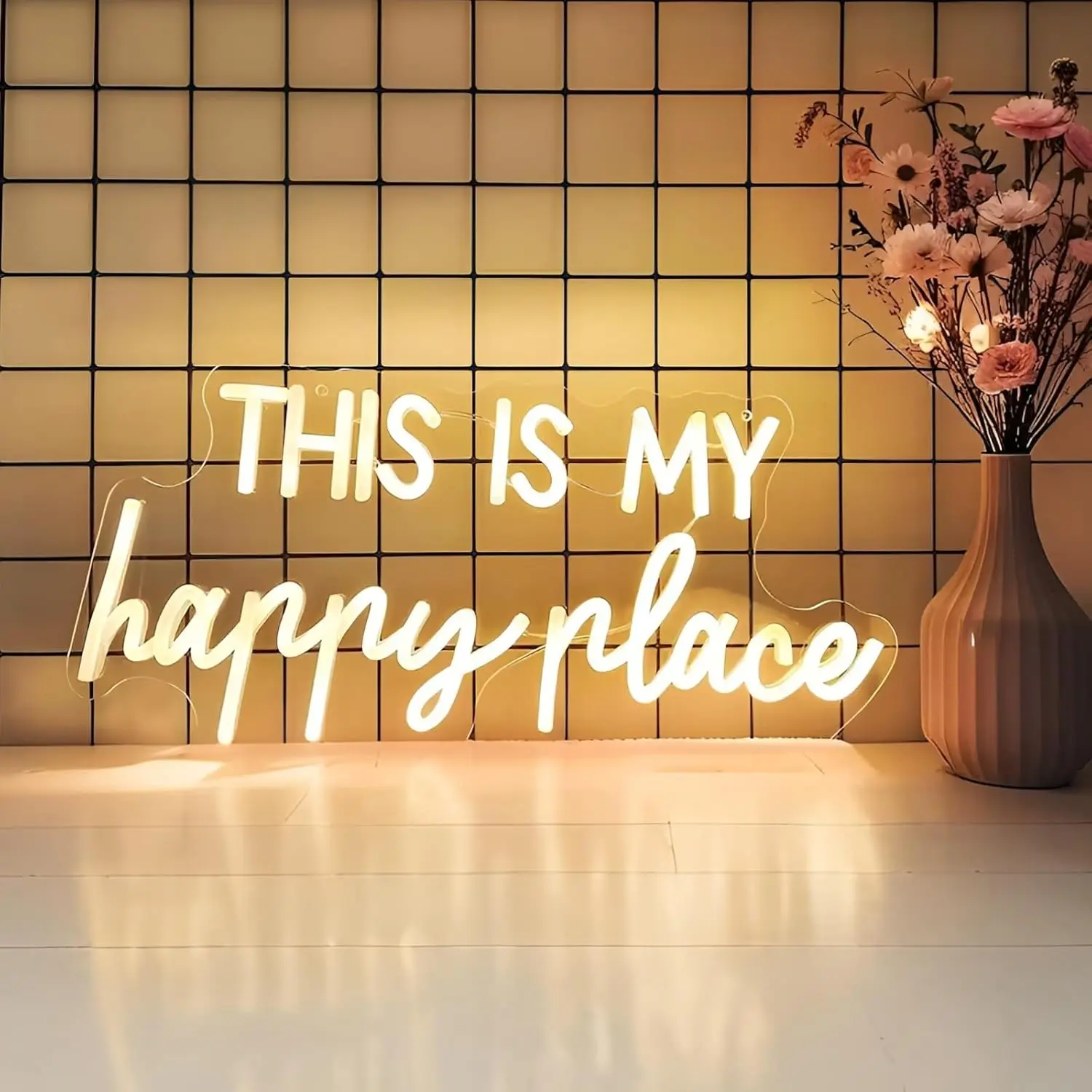 My Happy Place Neon Light, USB Powered Adjustable Decorative Lamp, Decorative Lights, Ideal for Parties, Restaurants, Bedrooms, Halloween & Christmas Gifts