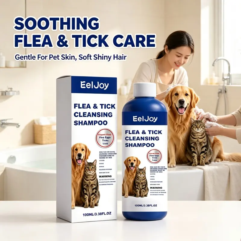 Gentle Flea & Tick Cleansing Shampoo for Dogs & Cats, Easy Rinse No Residue, Sensitive Skin Soothing Pet Shampoo