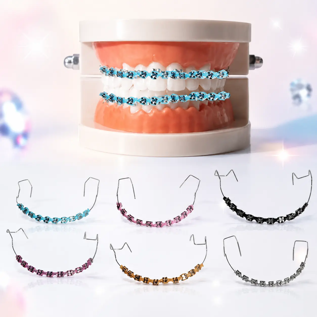 Fashion Fake Braces Teeth Jewelry Set, Colorful Decorative Braces with Metal Wire, Cosplay Party Costume Accessory for Teens & Adults