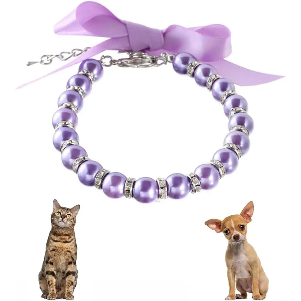 Necklace, Rhinestones  Kitten  Beaded Bling   Girl Puppy  for XXS Xs Small Breed Dogs Cats, Chihuahua Yorkie Clothes Wedding Accessories, XXS
