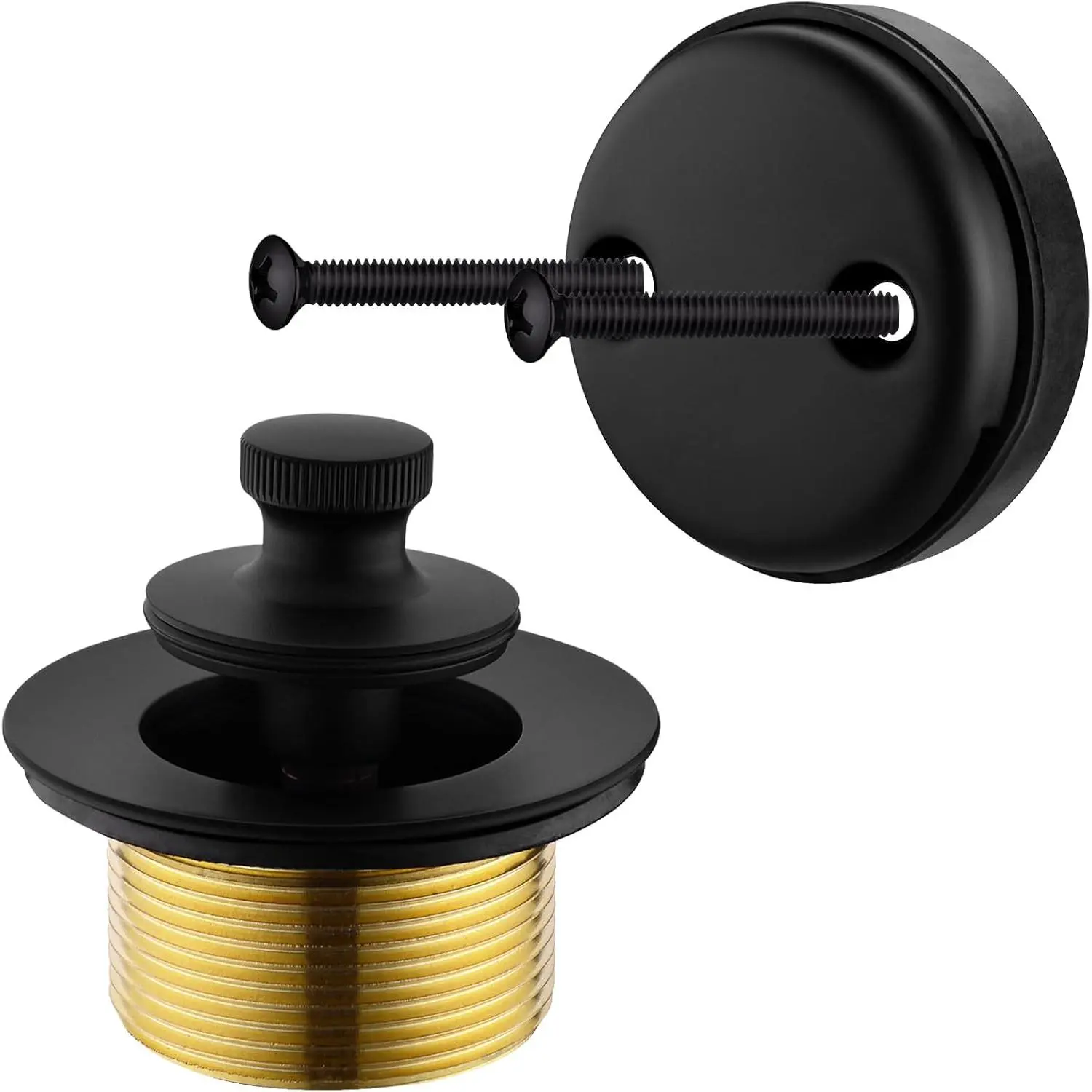 Brass Bathtub Drain Kit, Lift and Turn Tub Drain Kit with 2-Hole Tub Overflow Faceplate, Matte Black