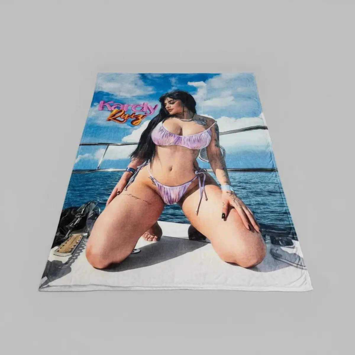 Karely Ruiz Yacht Portrait Flannel Throw Blanket, Viral Influencer Full Print, Soft Cozy Lightweight Blanket, Sofa Bed Dorm Decor, Trendy Fan Gift, All Season Nap Cover