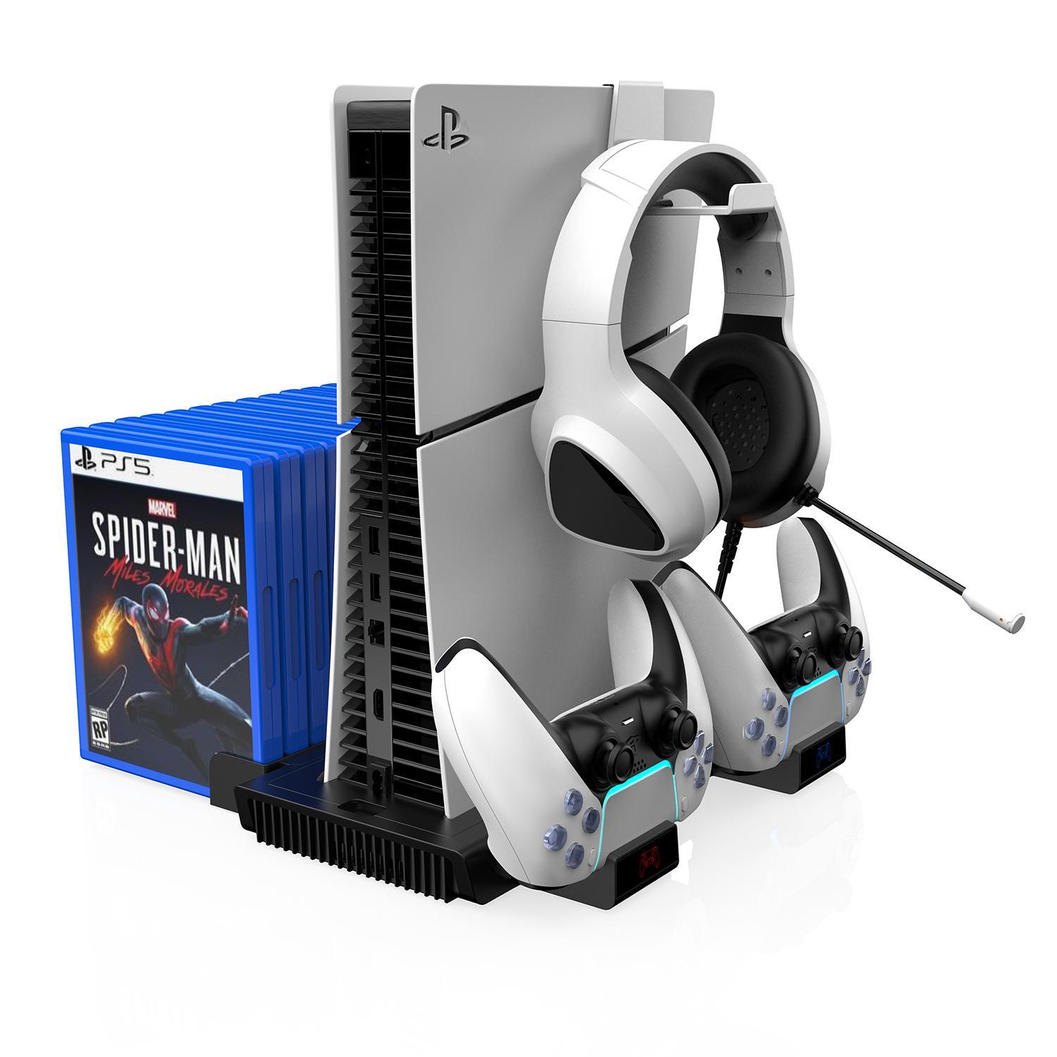 GAMINJA Charging Base Station for PS5, Vertical Cooling Fan with Game Slot, Dual Controller Charger, Storage Accessories for PS5, Charging Dock Accessories