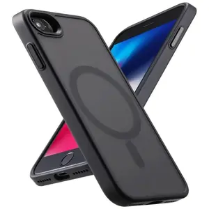 Compatible with iPhone 17, 16, 16 Pro, 15 Pro Max, 14 Plus, 13, 12, 11, SE 3 2022, SE 2 2020, 8, Matte Black Magnetic Shockproof Protective Phone Case HNZ0305